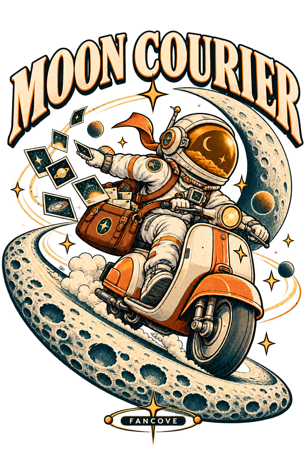 FanCove Moon Courier astronaut riding a scooter on the moon