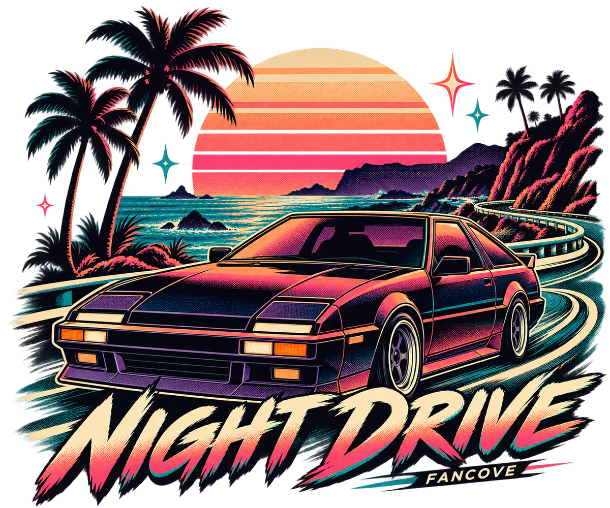 Night Drive – Retro Car Graphic T-Shirt – original FanCove front artwork