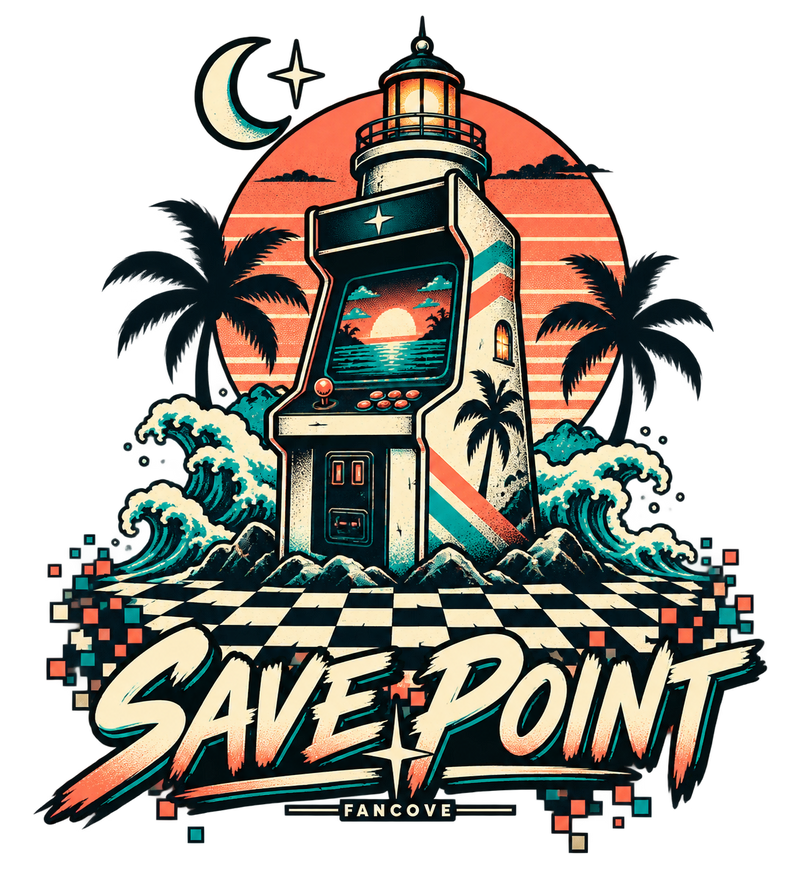 FanCove Save Point retro arcade lighthouse graphic T-shirt artwork